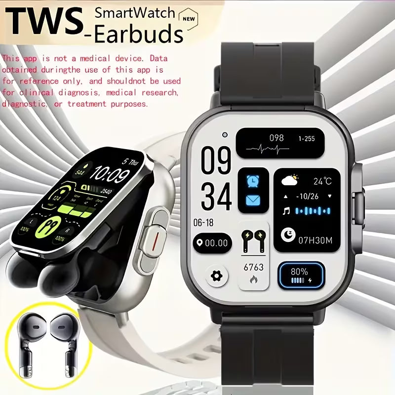 2-in-1 Smartwatch with Built-In TWS Earphones | Wireless Charging | HD Display | Sports Modes