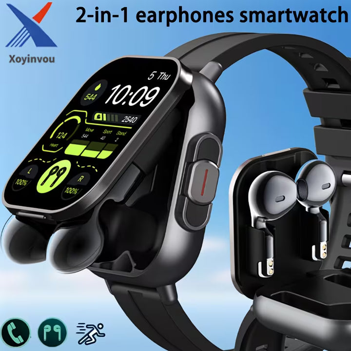 2-in-1 Smartwatch with Built-In TWS Earphones | Wireless Charging | HD Display | Sports Modes