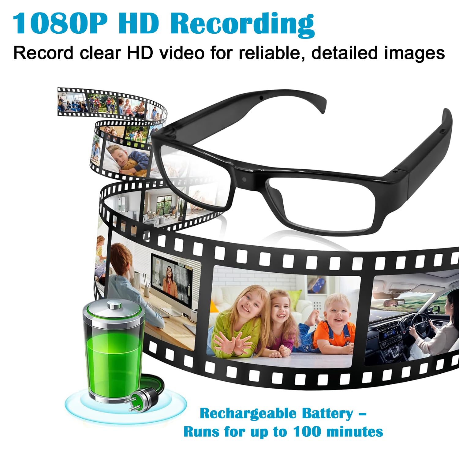 Eye4Spy Hidden Camera Glasses – 1080P HD Wearable Mini Spy Eyewear for Personal Security | Rechargeable - 100 Minutes Backup | Supports microSD Card up to 128GB (Card not Included)