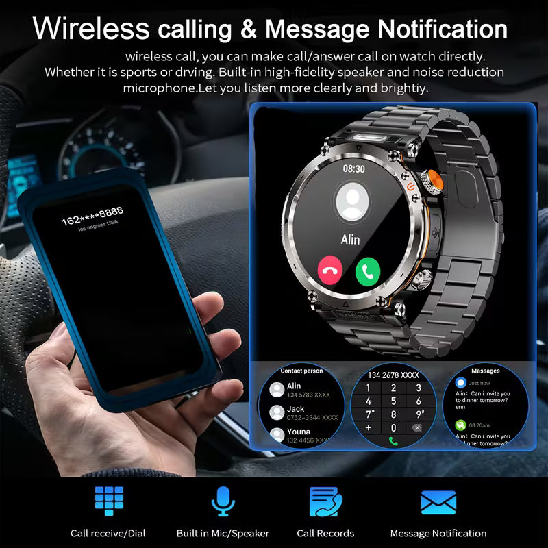 Outdoor Sports Smartwatch 1.7-Inch with 100+ Sports Modes, Bluetooth 5.0, Compass &amp; Super Flashlight