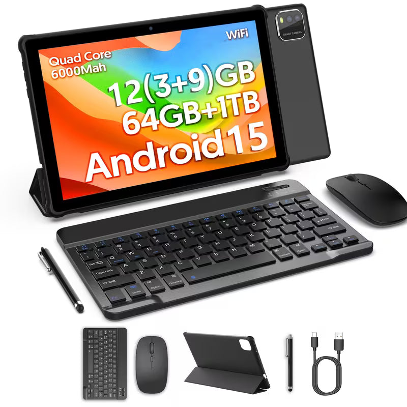 Android 15 10-Inch Tablet with Keyboard & Stylus