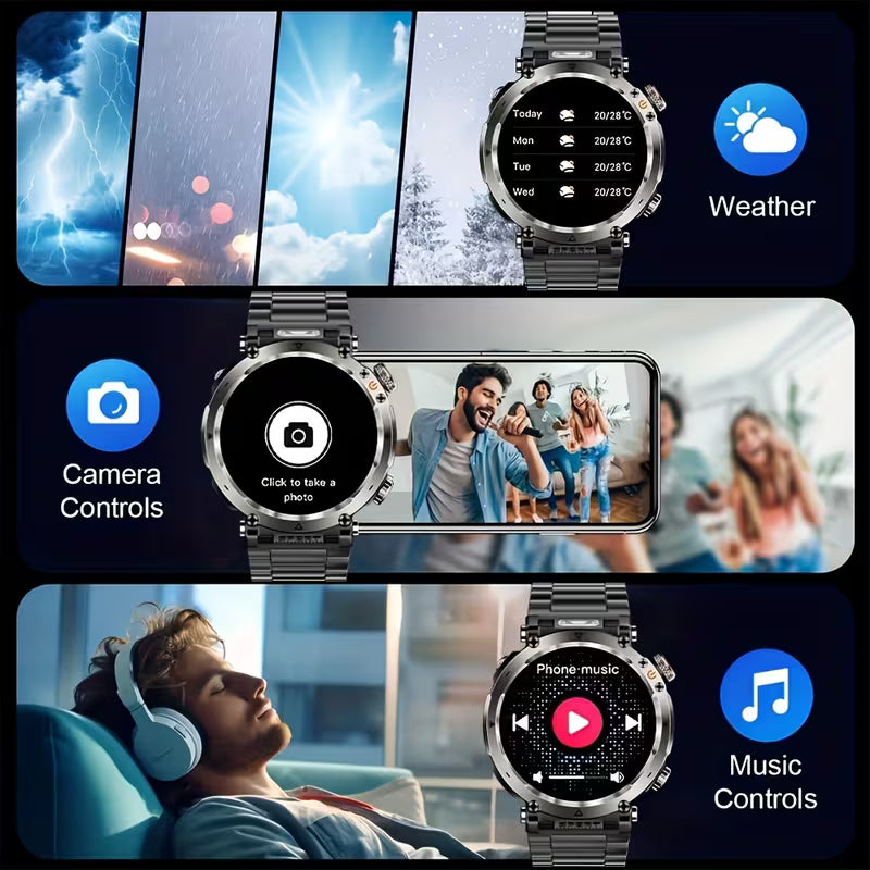 Outdoor Sports Smartwatch 1.7-Inch with 100+ Sports Modes, Bluetooth 5.0, Compass &amp; Super Flashlight