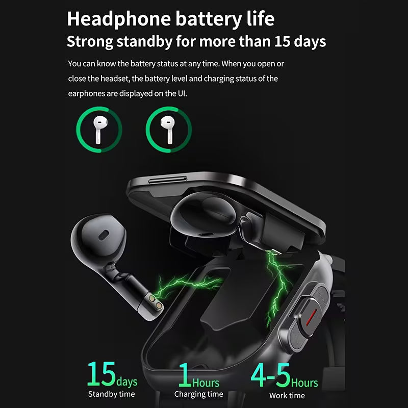 2-in-1 Smartwatch with Built-In TWS Earphones | Wireless Charging | HD Display | Sports Modes