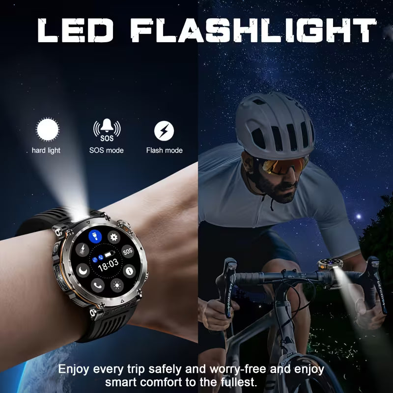 Outdoor Sports Smartwatch 1.7-Inch with 100+ Sports Modes, Bluetooth 5.0, Compass &amp; Super Flashlight
