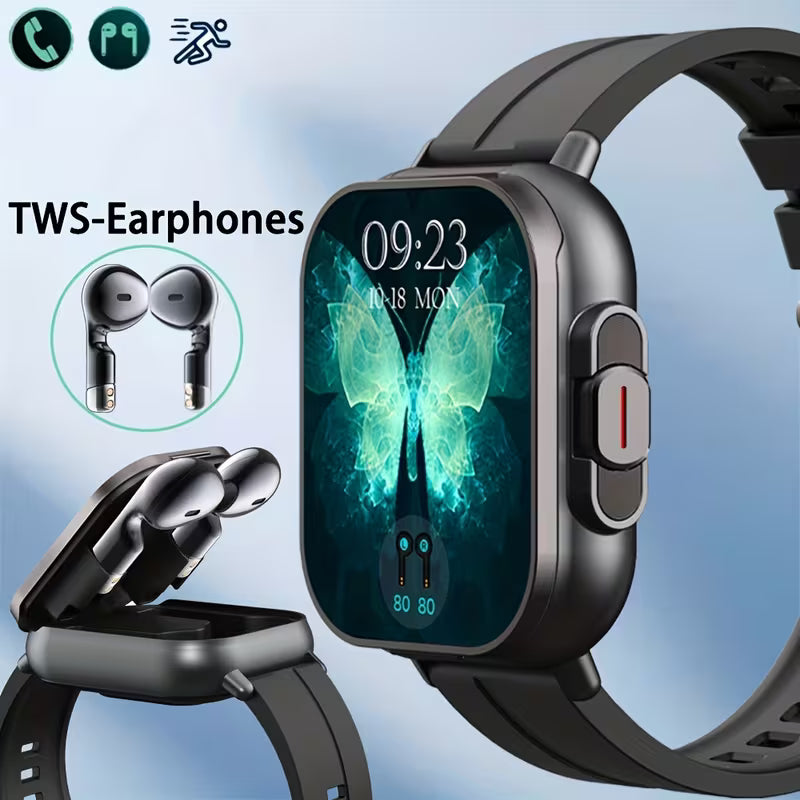 2-in-1 Smartwatch with Built-In TWS Earphones | Wireless Charging | HD Display | Sports Modes