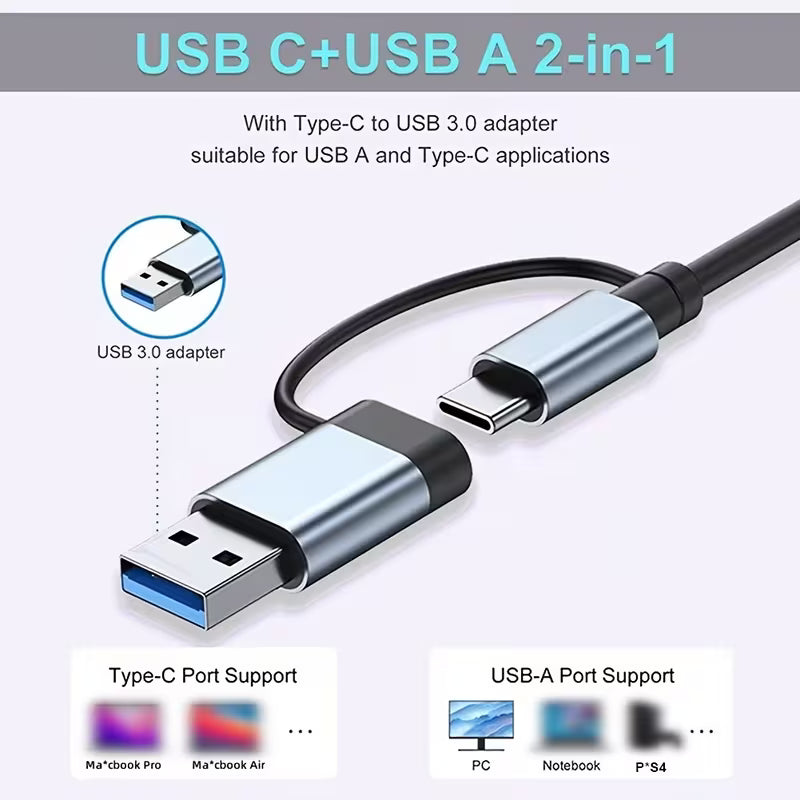 8-in-2 Multi-Function Hub – USB 3.0, Type-C & SD Card Reader with Audio Jack
