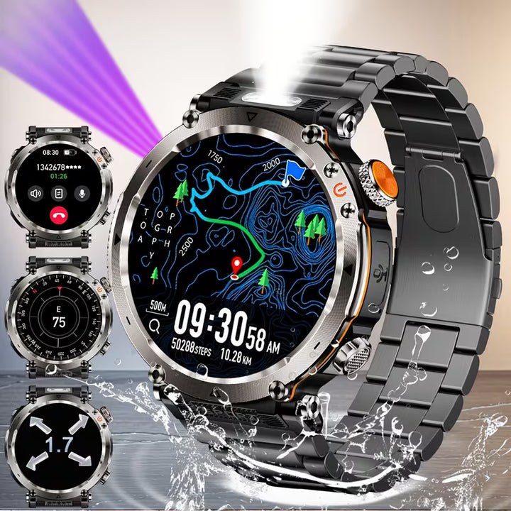 Outdoor Sports Smartwatch 1.7-Inch with 100+ Sports Modes, Bluetooth 5.0, Compass &amp; Super Flashlight